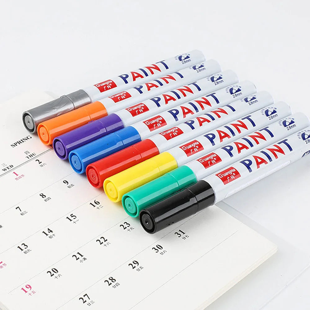 Car Paint Pen Waterproof Car Wheel Tire Oily Painting Mark Pen Auto Rubber Tyre Tread CD Metal Permanent Paint Marker Beauty World Shop