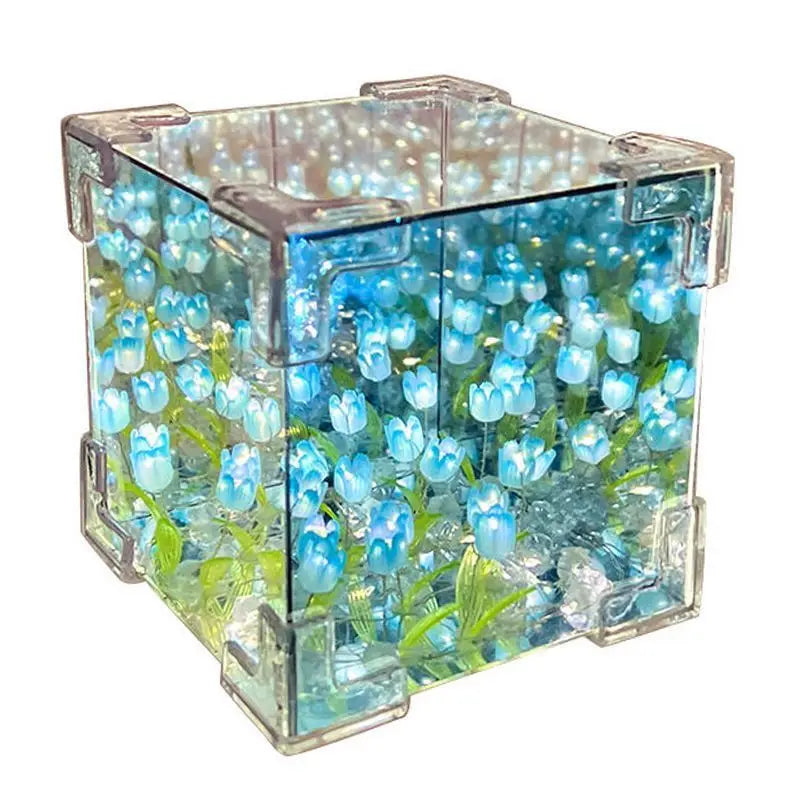 Creative Diy Tulip Flower Sea Cube Three-Dimensional Small Night Lamp Material Package for Girlfriend Couple Girlfriends Beauty World Shop