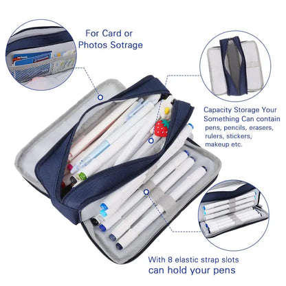 Pencil Case Large Space Storage 3 Compartment Pouch Double Side Opened Student Stationery Desk Organizer School Supplies Beauty World Shop