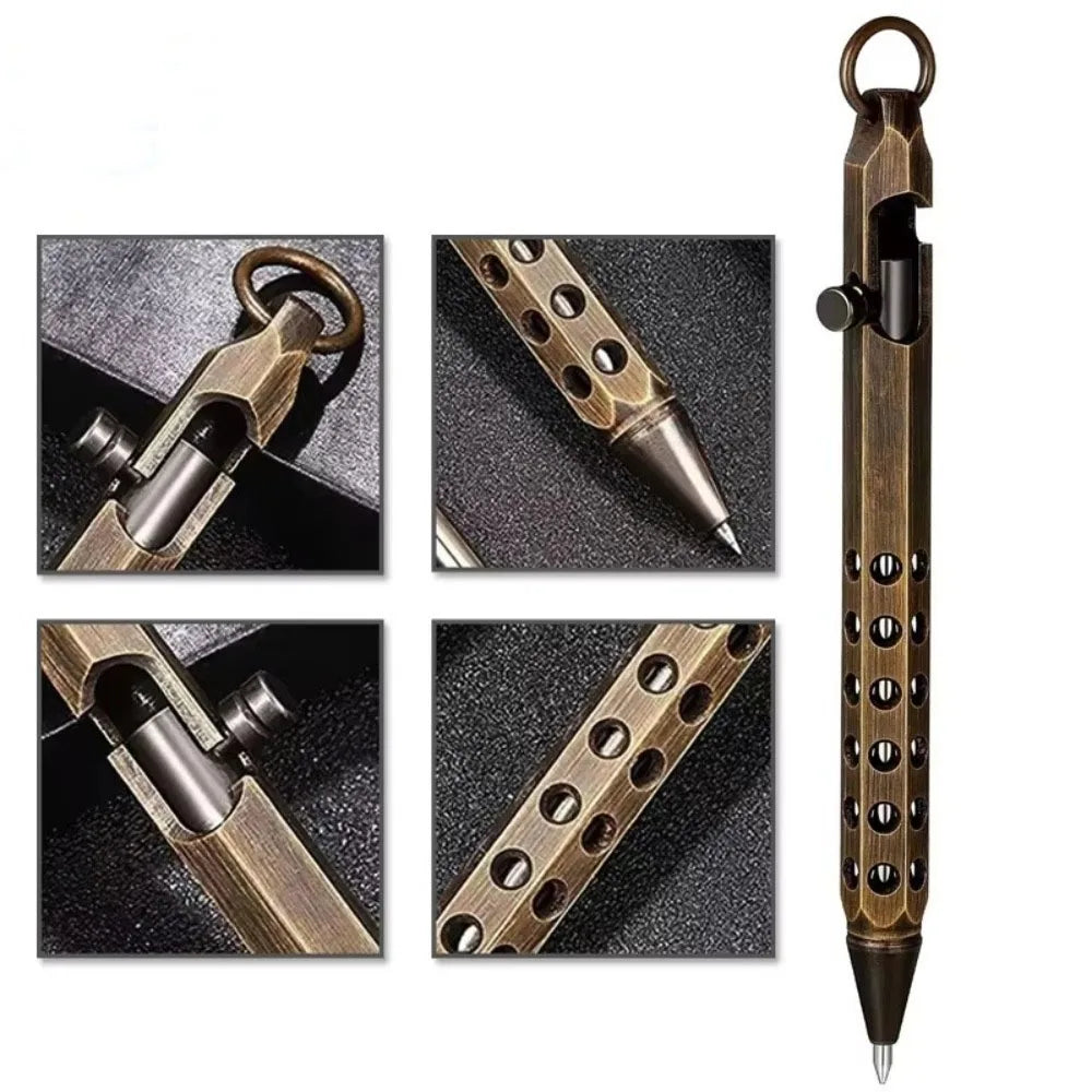 Portable Brass Pen Medium Point 1.0mm Retro Ballpoint Pen Bolt Action Smooth Writing Signature Pen Beauty World Shop