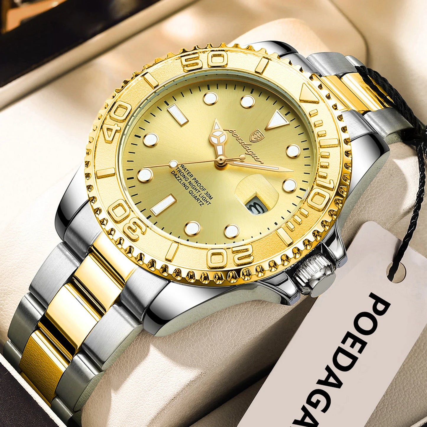 POEDAGAR Original Luxury Man Wristwatch Waterproof Luminous Date Men Watch Stainless Steel Fashion Business Men's Quartz Watches Beauty World Shop