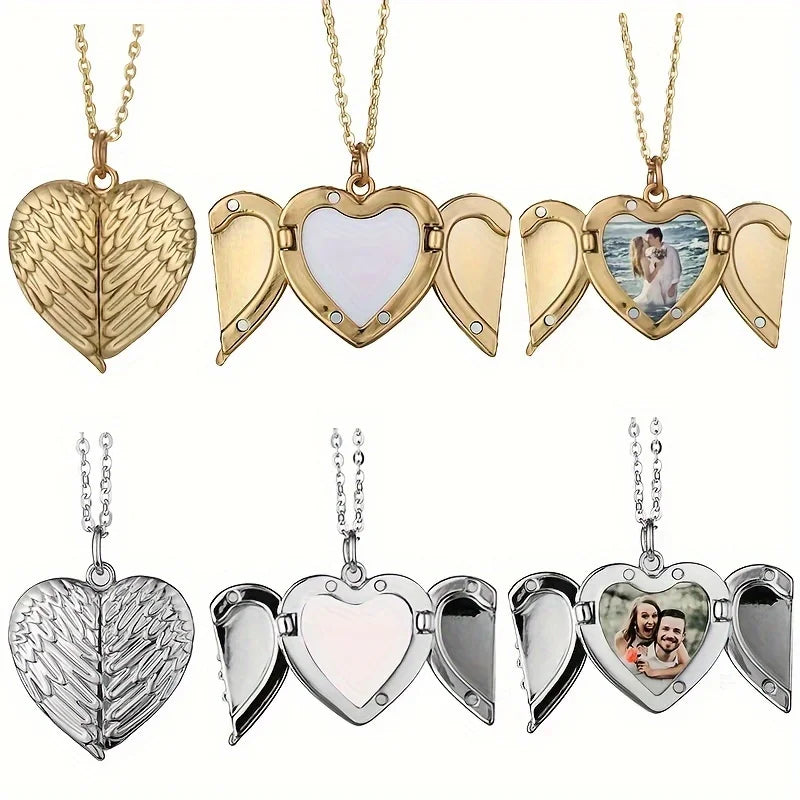 Custom Picture/photo Small Box Pendant Necklace, Personalized Angel Wing Small Box Pendant Men's Women's Necklace Christmas Gift Beauty World Shop