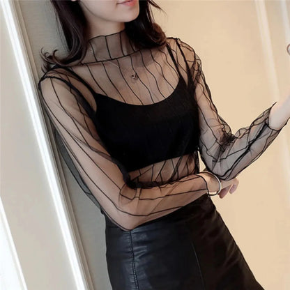 New Transparent See Through Shirt Women Sexy Harajuku Mesh Tops Net Undershirt Star Base Top Camisas Femininas Clubwear SheerTee Beauty Trend Shop