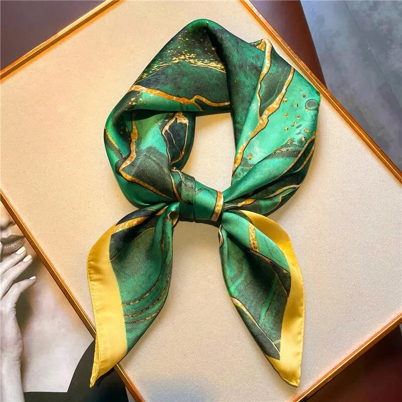 Luxury Silk Feeling Shawl Square Scarf Women Spring Hijab Fashion Wraps Neckerchief Female Hair Bands Ribbon Headband Bandana Beauty World Shop