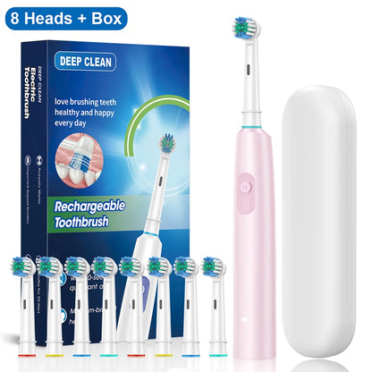 Electric Toothbrush Rotary Rechargeable Electric Toothbrush for Adults Rotating Electric Toothbrushes with 8 Soft Brush Heads Beauty World Shop