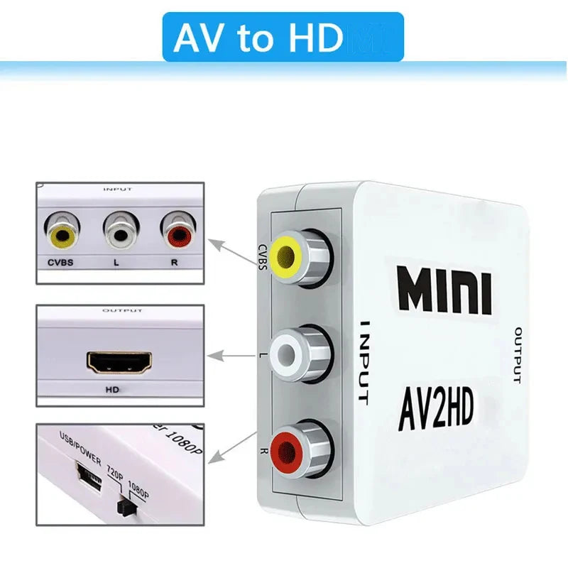 AV TO HDMI-compatible Adapter 1080P Video Composite Converter AV2HDMI-compatible RCA To HDTV CVSB L R Video Scaler Converter Box Beauty World Shop
