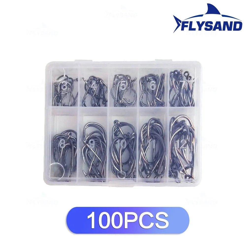FLYSAND 100pcs/500pcs High Carbon Steel Fishing hooks Mixed Size Barbed jig hook Carp Fishing Jig Head Fly fishing Accessories Beauty World Shop