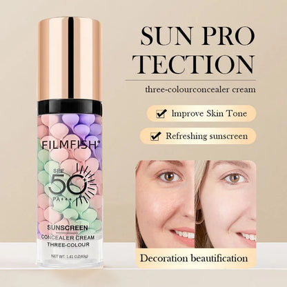 Face Makeup Primer Tri-color Cream Contour Color Isolation Waterproof Makeup Foundation Natural Makeup Base Cream 40g Beauty World Shop
