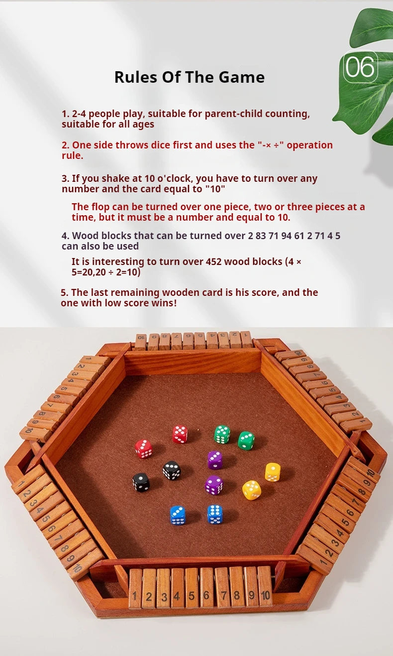 Six Sided Flipping Game, Wooden Number Game, Shut The Box Dice Game - Parent-Child Board Game, Bar Party, Leisure Gambling Game Beauty World Shop