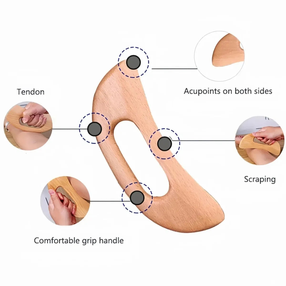Lazy People Moon Shape Wooden Guasha Board Lymphatic Massager for Full Body Relaxation Neck Muscle Release Natural Beechwood Beauty World Shop