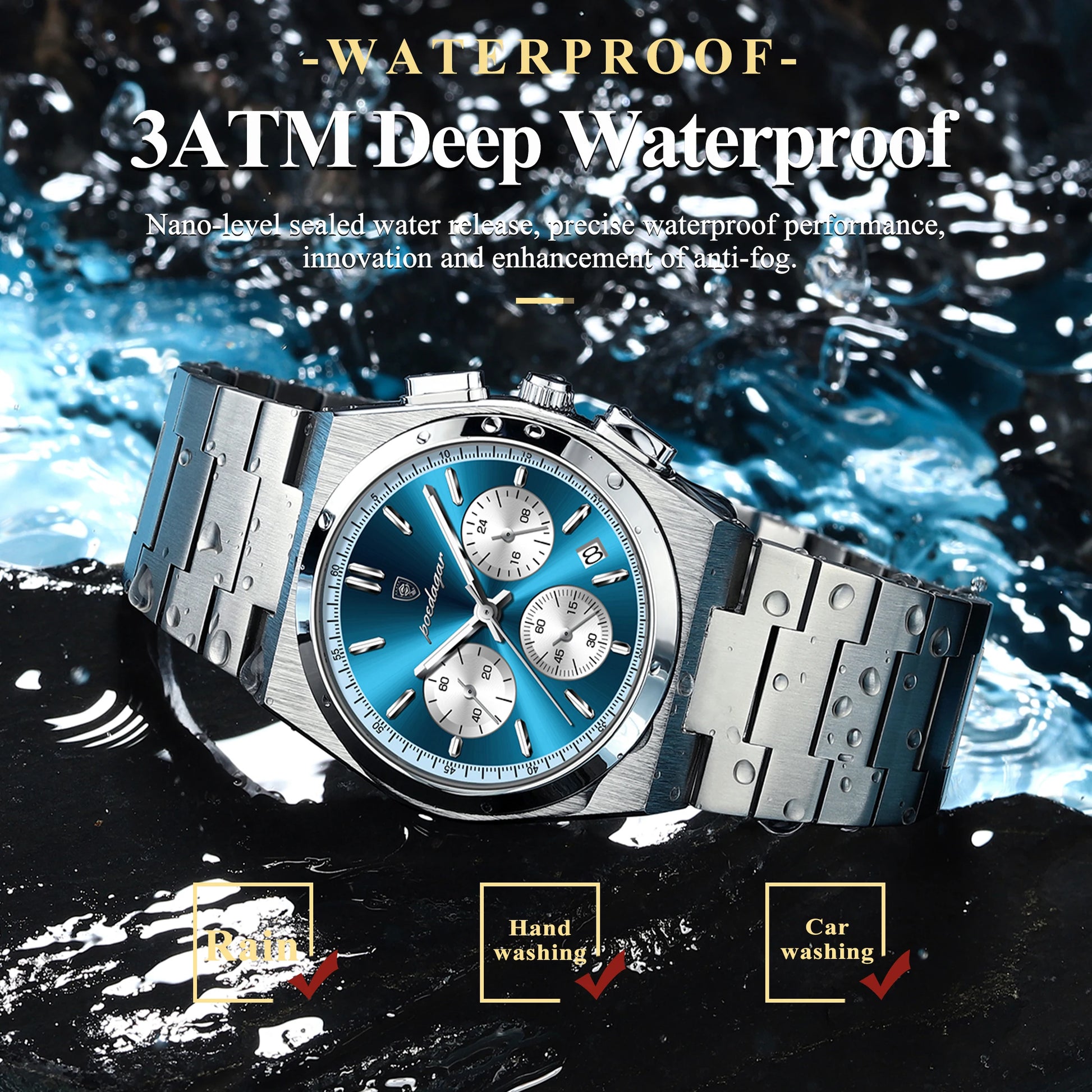 POEDAGAR Fashion Man Watches Chronograph Date Stainless Steel Casual Men Wristwatch Waterproof Luminous Men's Quartz Watch Reloj Beauty World Shop