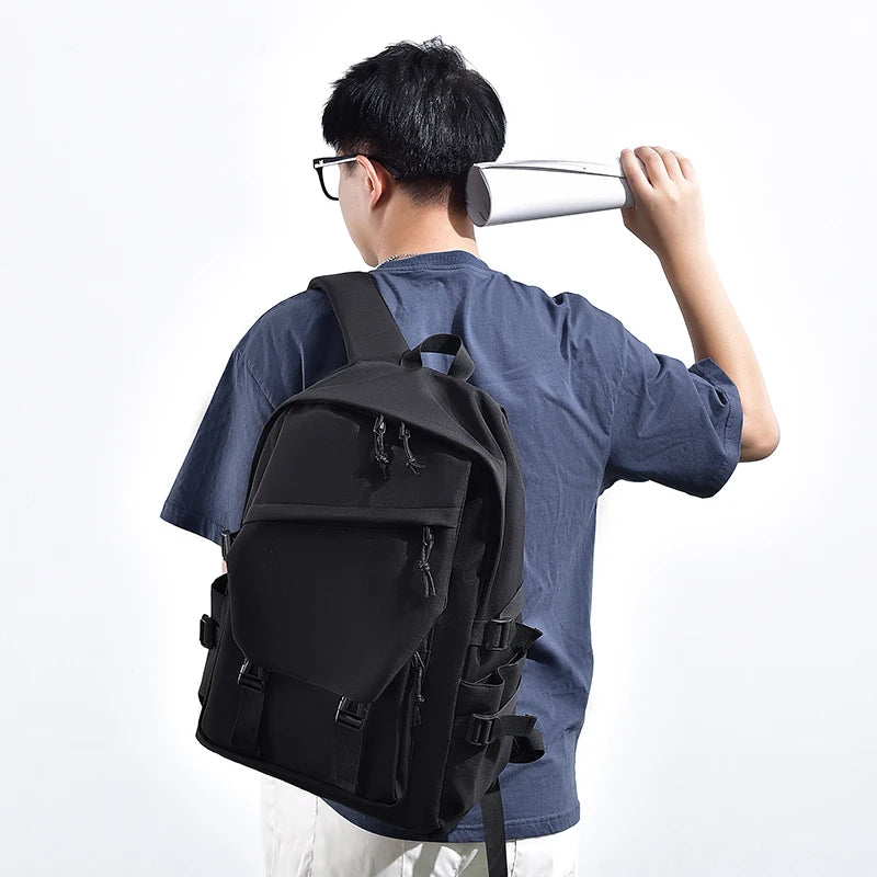 One 15 Inch Polyester Waterproof Solid Color Simple Men's Backpack Fashion Couple Student Computer Backpack Beauty World Shop