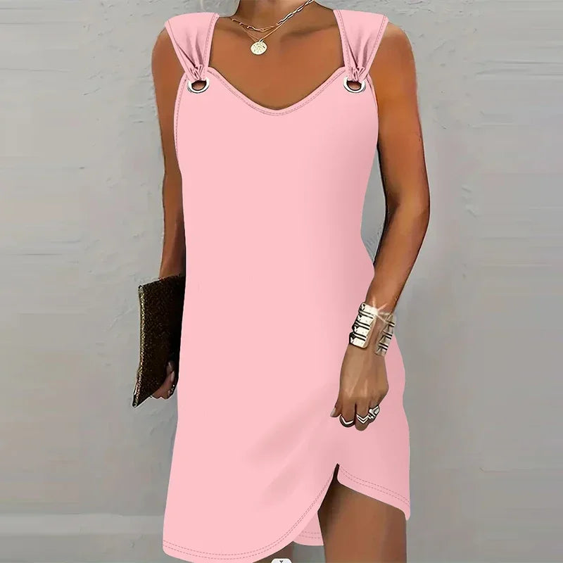 Women's Fashionable Casual Solid Color Suspender Dress Sleeveless Summer Comfortable Skirt Beauty World Shop