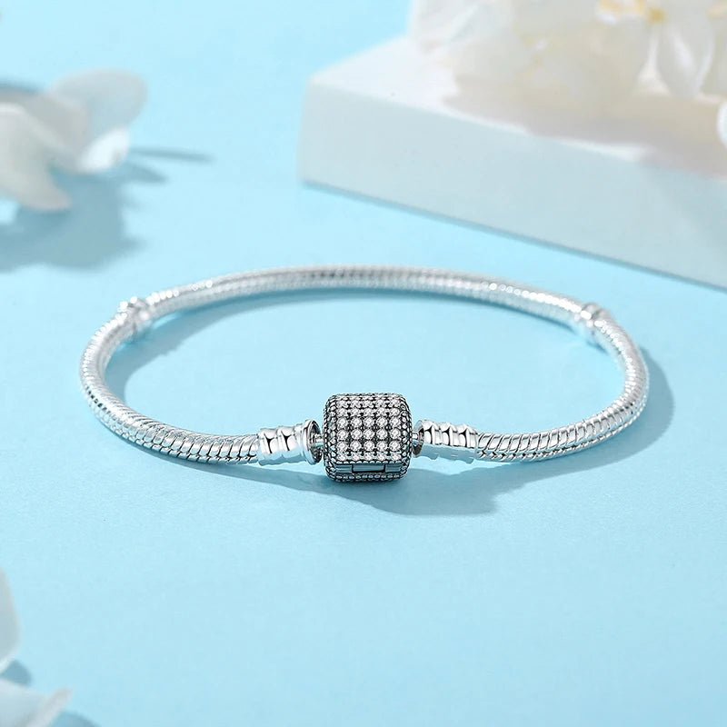 Original 925 Sterling Silver Bracelets Bangles Love Heart Clip Charms Beads Snake Chains For Women Rose Gold DIY Luxury Jewelry Beauty World Shop