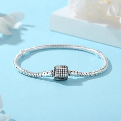 Original 925 Sterling Silver Bracelets Bangles Love Heart Clip Charms Beads Snake Chains For Women Rose Gold DIY Luxury Jewelry Beauty World Shop