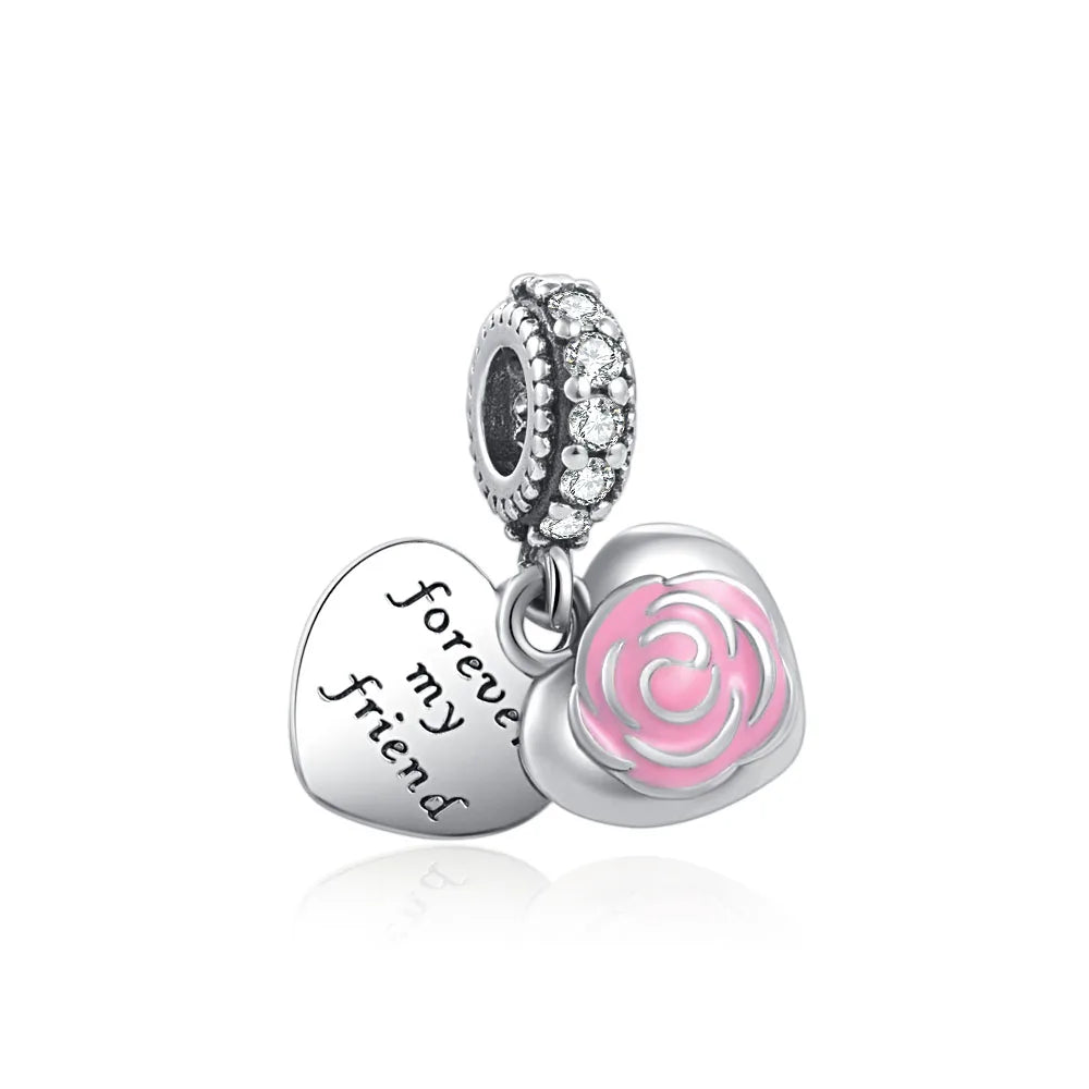 2025 Hot selling 925 Silver Pink Bird Moon Pendant Suitable for European Bracelets DIY Accessories Women's Charm Jewelry Gifts Beauty World Shop