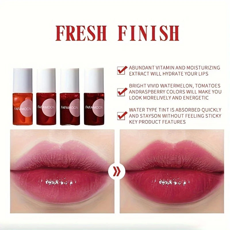 4 Color Fruity Lip Tint Water Gloss Tint, Moisturizing Waterproof Liquid Lipstick, Non-Stick, High Pigment, Long-Lasting Colors Beauty World Shop