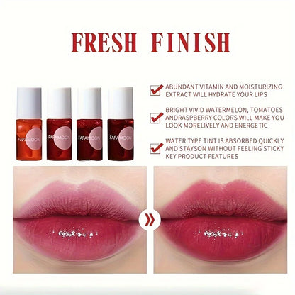 4 Color Fruity Lip Tint Water Gloss Tint, Moisturizing Waterproof Liquid Lipstick, Non-Stick, High Pigment, Long-Lasting Colors Beauty World Shop