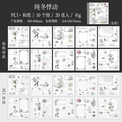Yoofun 20pcs/lot PET + Washi Paper Aesthetic Flower Stickers Gift Card Journal Scrapbooking Diary Decoration Stationery Labels Beauty World Shop