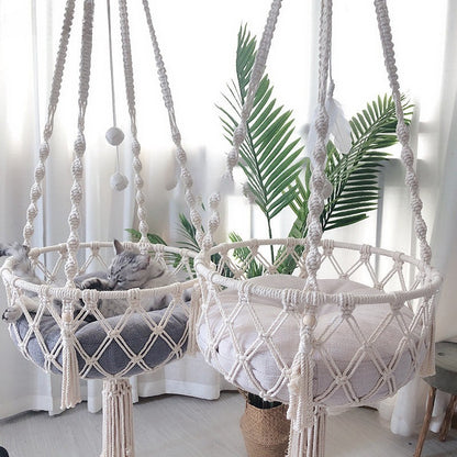 Winter Pet Hammock Cat Swing Hand Woven Cotton Rope Cats Hanging Basket  Kitten Hanging String Den Indoor Pend Nest Pet Supplies Beauty World Shop