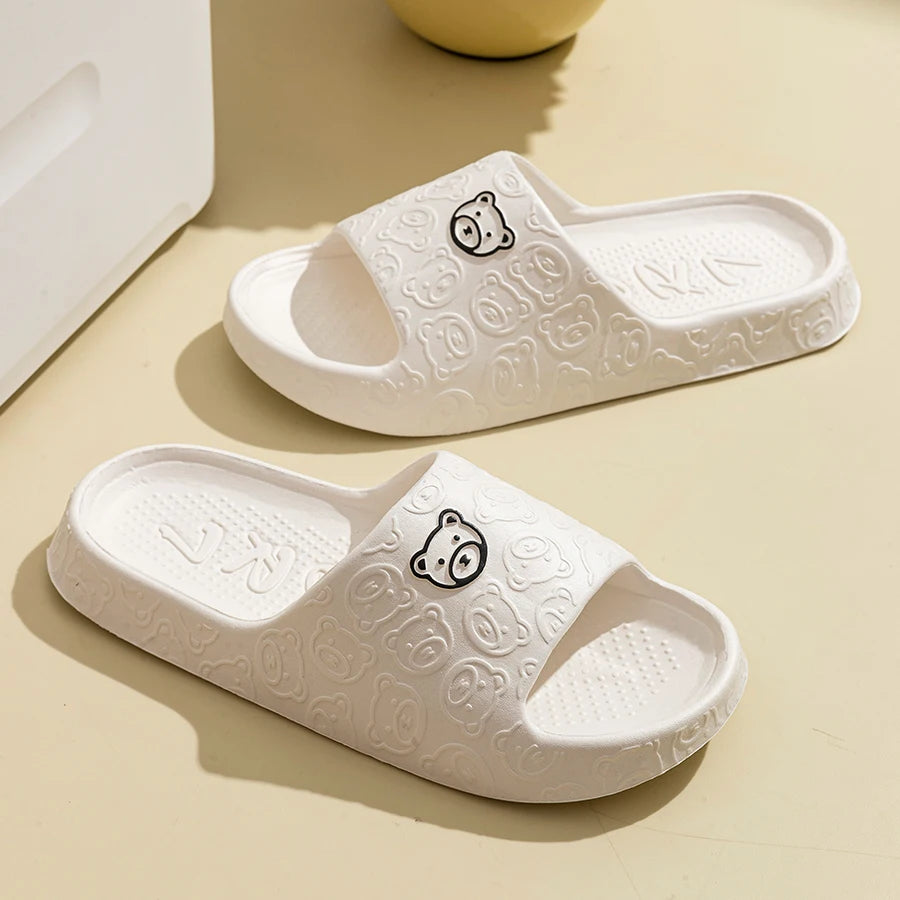 Printting Cute Bear Women Slippers Summer Indoor Soft Cartoon Sandals Bathroom Anti-slip Outdoor Comfy Men Leisure Shoes Couple Beauty Fashion