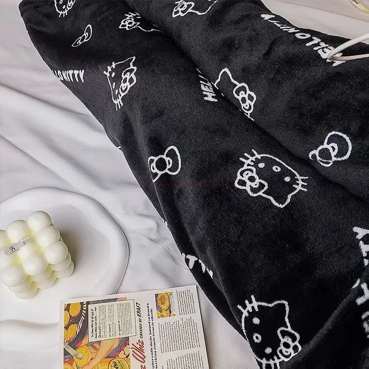 2024 Sanrio Hello Kitty Pajamas Halloween Flannel Fashion Trouserswomen Kawaii Woolen Anime Cartoon Casual Home Pants Autumn Beauty Fashion