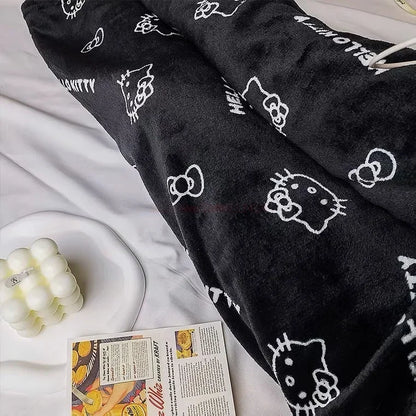 2024 Sanrio Hello Kitty Pajamas Halloween Flannel Fashion Trouserswomen Kawaii Woolen Anime Cartoon Casual Home Pants Autumn Beauty Fashion