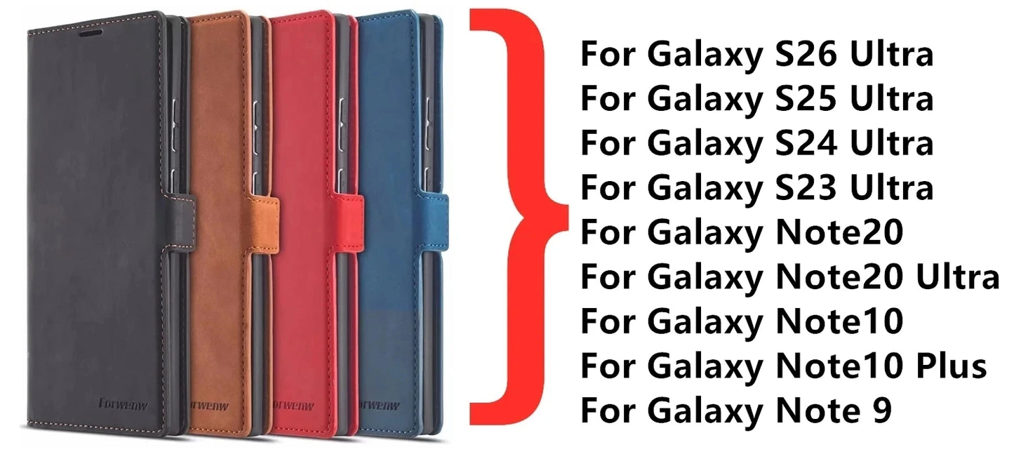 Leather Phone Case For Samsung S26 S25 edge S24 S23 FE S22 Ultra S21 S20 S10 Plus Note 20 10 9 Magntic Flip Card Wallet Cover Beauty World Shop