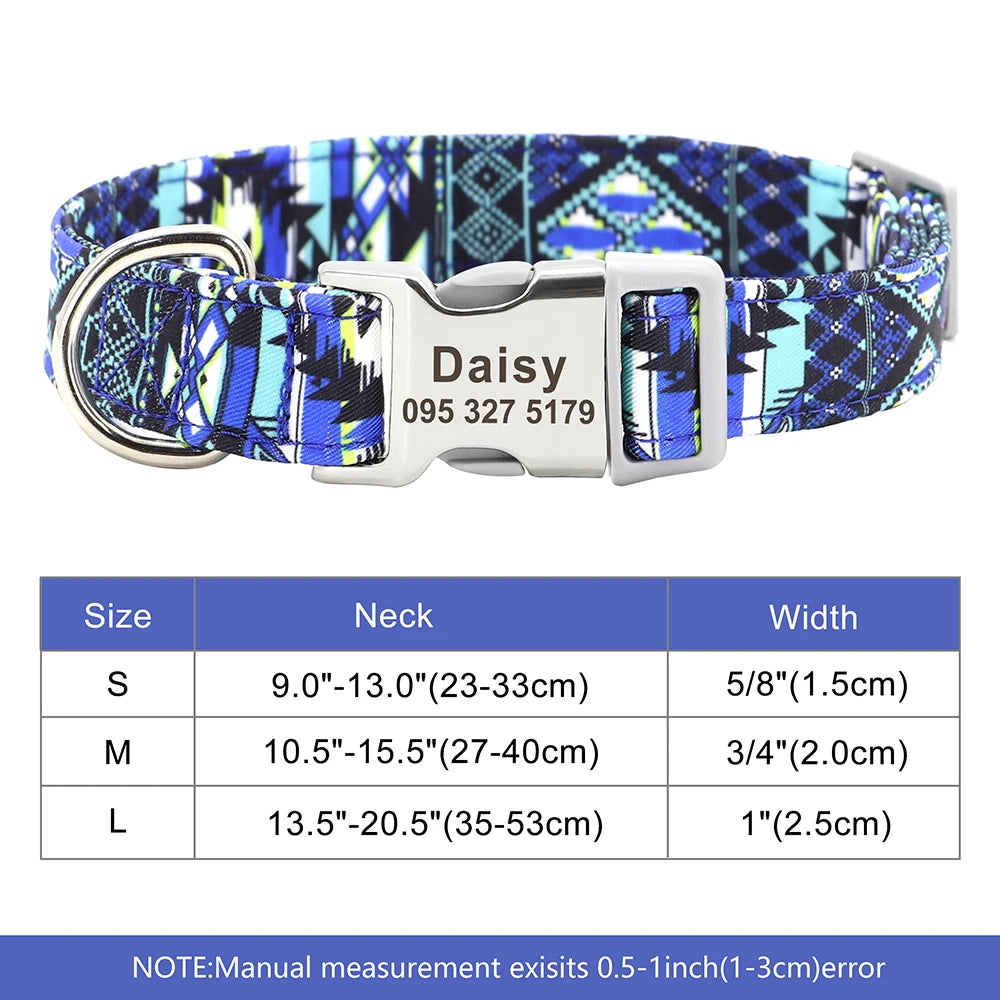 Adjustable Nylon Dog Collar Personalized Dogs Cat ID Collars With Engraved Name Buckle Anti-lost for Small Medium Large Dogs Beauty World Shop