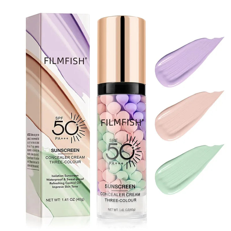 Face Makeup Primer Tri-color Cream Contour Color Isolation Waterproof Makeup Foundation Natural Makeup Base Cream 40g Beauty World Shop