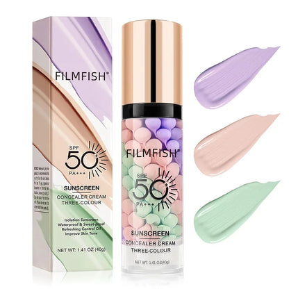 Face Makeup Primer Tri-color Cream Contour Color Isolation Waterproof Makeup Foundation Natural Makeup Base Cream 40g Beauty World Shop