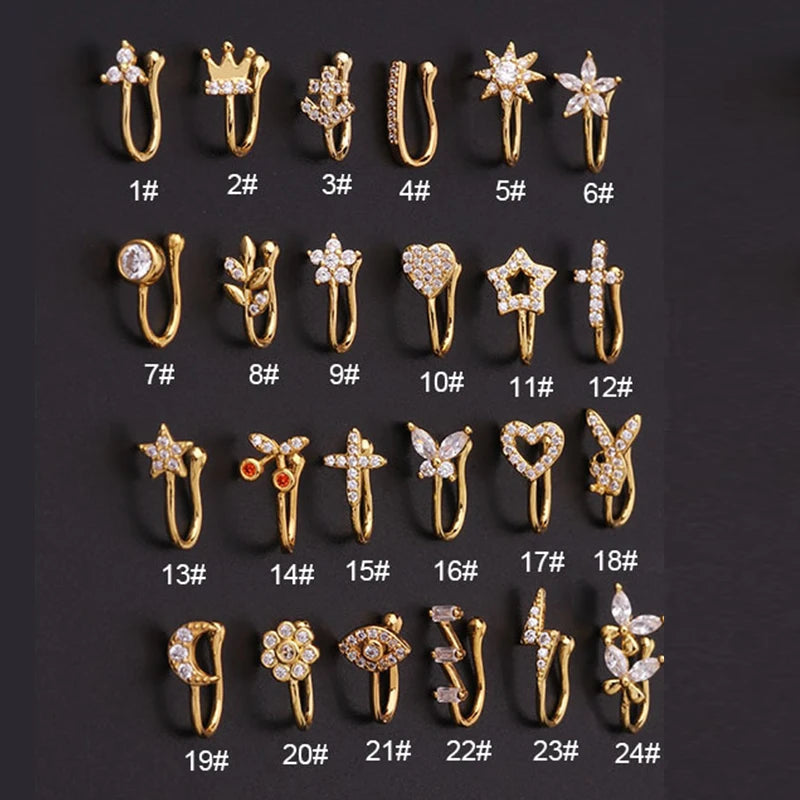 Fake Piercing Clip Nose Ring Cuff Body Jewelry for Women New Trend 1PCS Ear Cuffs Heart Star Flowers Butterfly Clip Rings KAE197 Beauty World Shop