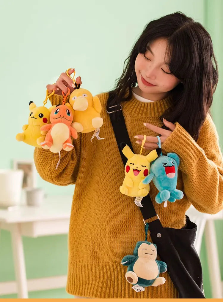 Anime Pokemon Pikachu Mew Psyduck Squirtle Bulbasaur Kawaii Stuffed Plush Toys School Bag Backpack Pendant Doll Keychain Gift Beauty World Shop