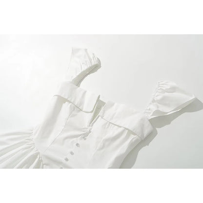 YENKYE Summer Women Sexy Fit And Flare White Mini Dresses Short Sleeve Low Waist Elegant Party Dress Ladies Bridesmaids Robe Beauty World Shop