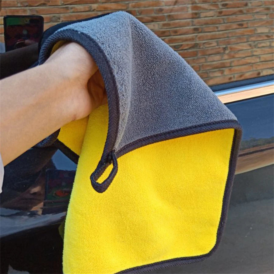 1/2/6pcs Microfiber Cleaning Towel Thicken Soft Drying Cloth Car Body Washing Towels Double Layer Clean Rags Car Accessories Beauty World Shop