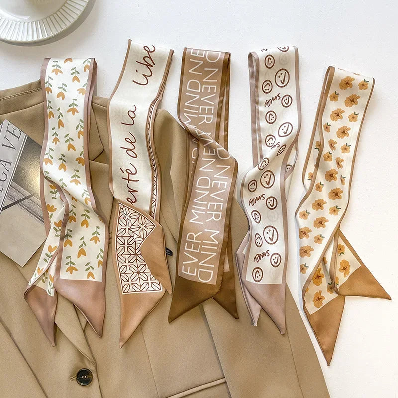 5pcs/set Series Silk Satin Scarf Women Cloth Hair Bands Headdress Accessories Lady Scarves Ribbon Neck Ties for Bag Handle Beauty World Shop