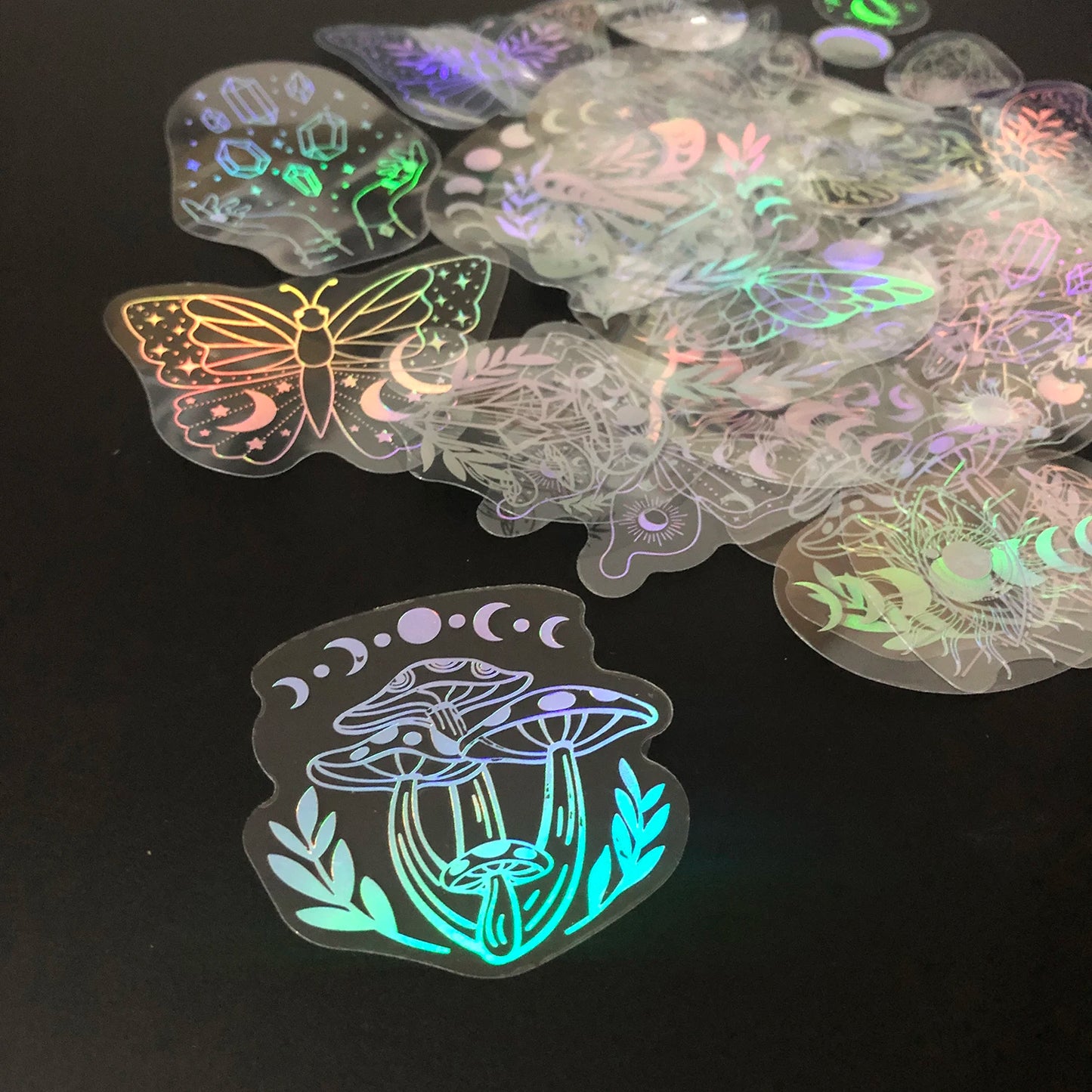 40pcs Holographic Glitter Stickers PET Transparent Shiny Waterproof Decorative Decals For Water Bottles Scrapbooking Laptop Beauty World Shop