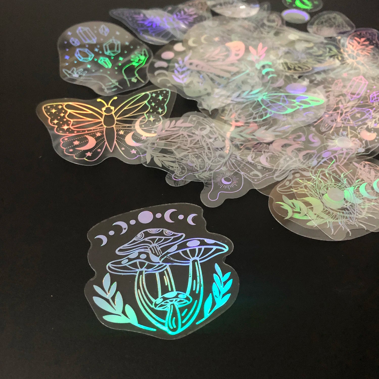 40pcs Holographic Glitter Stickers PET Transparent Shiny Waterproof Decorative Decals For Water Bottles Scrapbooking Laptop Beauty World Shop