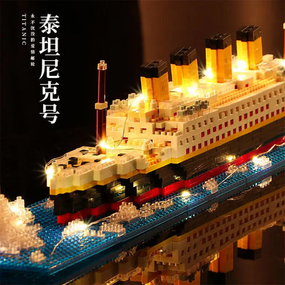 Titanic ship model children's toys birthday gift assembly building block plastic block with lamp toy Titanic building block toy Beauty World Shop