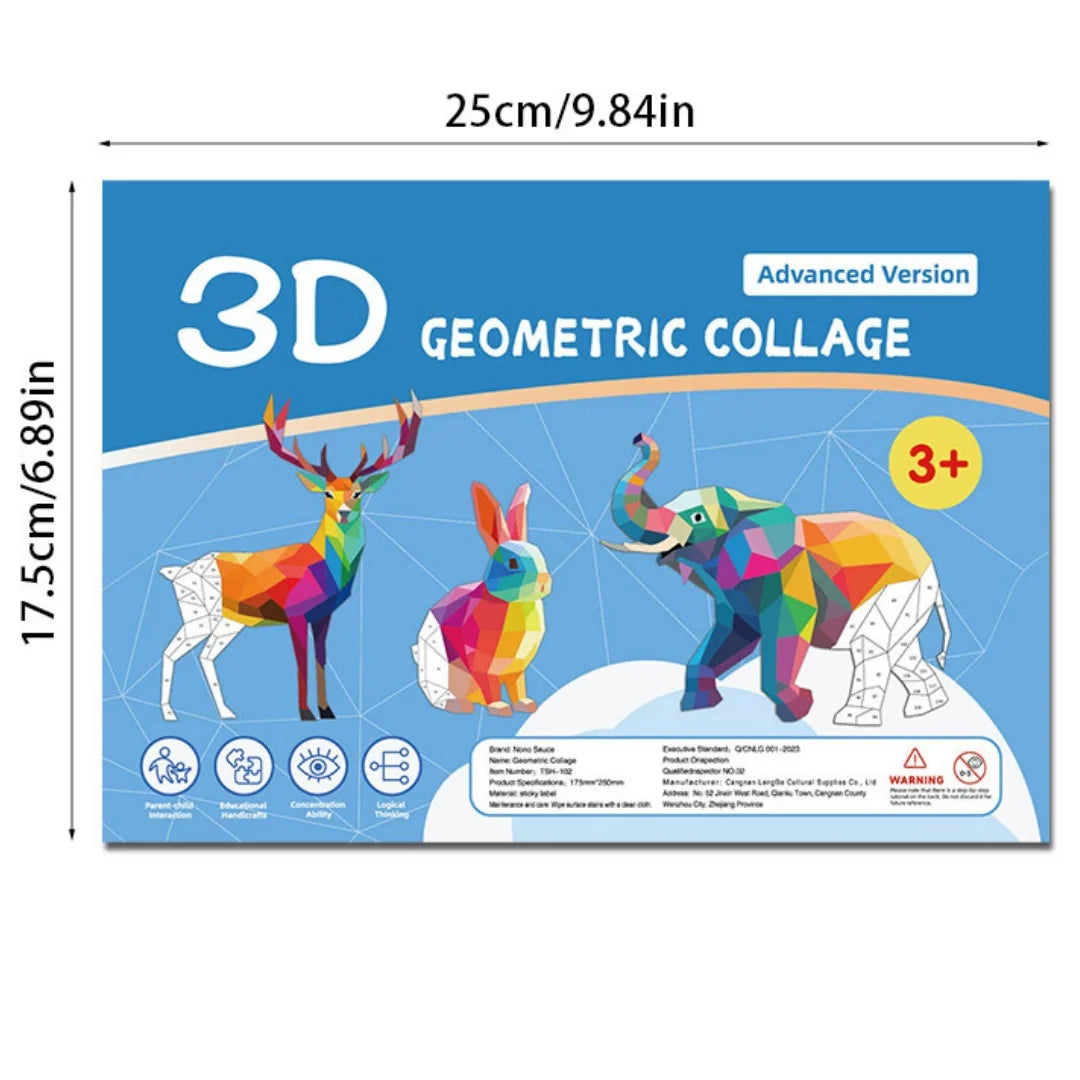 3D Geometric Heteroideus Animal Puzzle Stickers Puzzle Stress Relieving Block Drawing DIY Stickers Basic /Advanced Version/2PCS Beauty World Shop