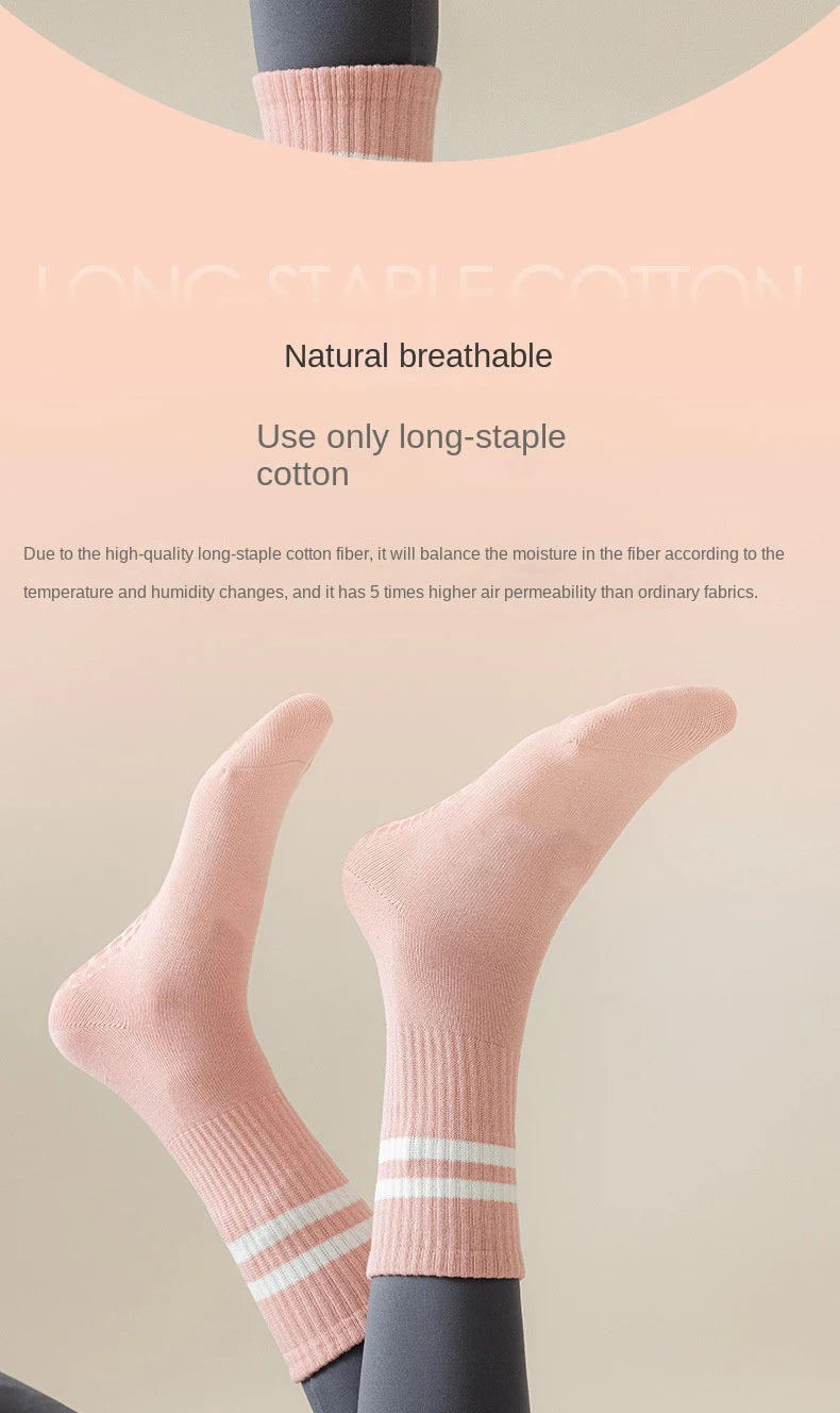 1 pair of women's yoga socks, skipping rope sports socks, Pilates indoor anti slip floor socks, double bar mid leg socks Beauty World Shop