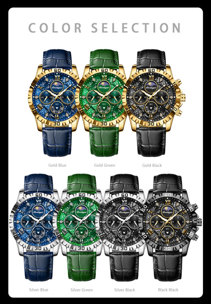 POEDAGAR Top Functional Luxury Man Wristwatch Waterproof Luminous Chronograph Leather Sports Watches For Men Quartz Men's Watch Beauty World Shop