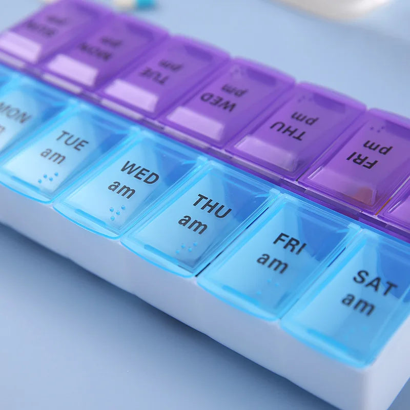 JUSTLANG Weekly 14 Grids 7 Days Pill Box Portable Travel  Cases Organizer Pill Container Storage Tablets Vitamin Medicine Beauty World Shop