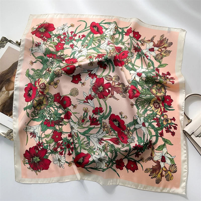 Luxury Print imitation Silk Square Scarf Women Spring Neck Tie Shawl Wraps Female Hair Hand Wrist Headkercheif Hijab Bandana Beauty World Shop