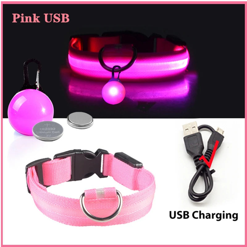 Usb Charging Glowing Dog Collar With Pendant Detachable Luxury Led Light Bright For Small Dogs Cat Night Safety Collar Wholesale Beauty World Shop