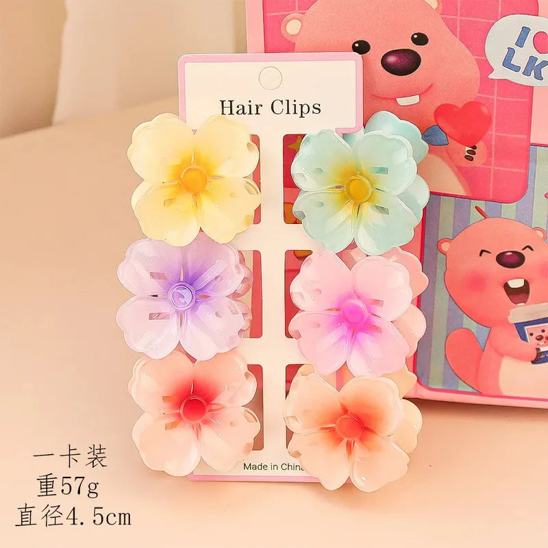 6PCs fashion colorful transparent flower small hair claw clips clamp hairpin Barrette for thick thin hair accessories for women Beauty World Shop
