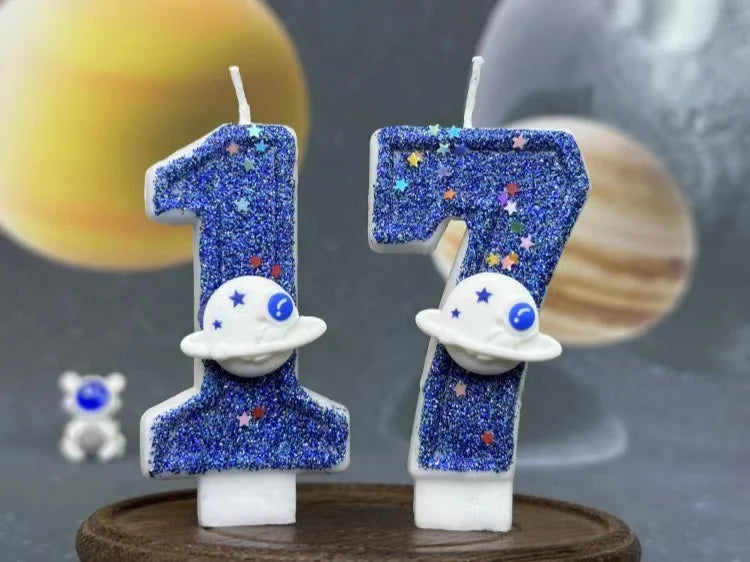 DIY Planet themed Spaceship 0-9 DIY digital candle Dark Blue Birthday candle Outer space themed party cake decoration Beauty World Shop