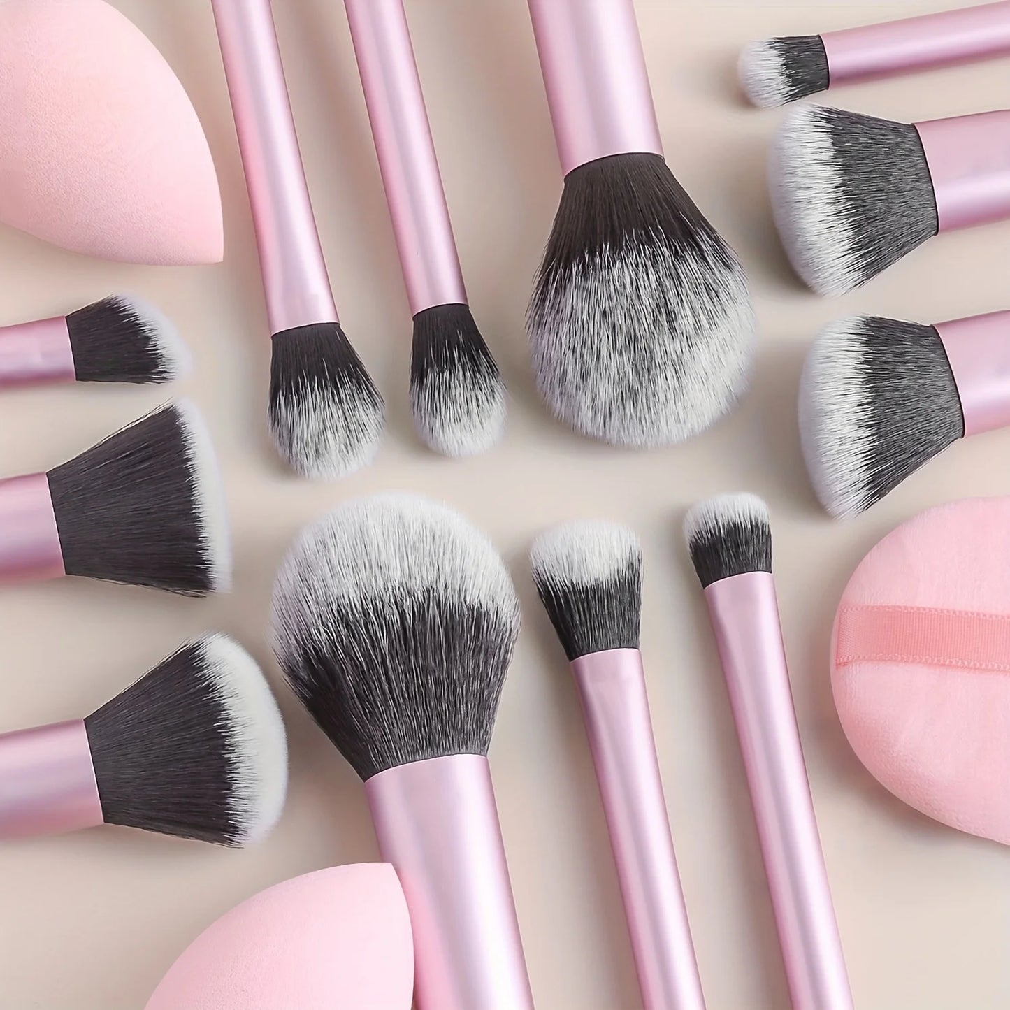 12-Piece Classic Full Makeup Brush Set with Angled and Teardrop Blenders, 1 Powder Puff - Professional Application Tools, Nylon Beauty World Shop