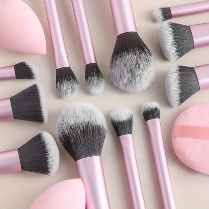 12-Piece Classic Full Makeup Brush Set with Angled and Teardrop Blenders, 1 Powder Puff - Professional Application Tools, Nylon Beauty World Shop