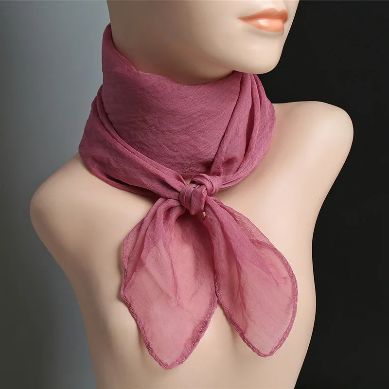 New 70X70cm Simulation Silk Scarves Women's Versatile Small Square Solid Chiffon Scarf Gauze Scarf Party Gift Beauty World Shop